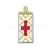 Handmade Glass Seed Beaded Rectangle with Cross Pendants PALLOY-MZ00616-02-1