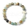 8mm Round Natural Flower Amazonite Beaded Stretch Bracelets BJEW-JB10575-1