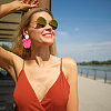 ANATTASOUL 5 Pairs 5 Colors Acrylic Flower Dangle Stud Earrings EJEW-AN0003-68-3