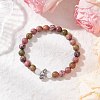 2Pcs Natural Rhodonite & Unakite & White Jade & Polychrome Jasper & Rose Quartz Round Beaded Stretch Bracelets BJEW-JB11953-4