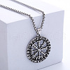 Nordic Viking Pirate Logo Stainless Steel Compass Pendant Necklace Jewelry FC0487-1