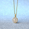 Flat Round Stainless Steel Pave Natural White Shell Initial Pendant Necklaces for Women FS-WG6FA45-24-1