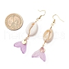 Natural Cowrie Shell Glass Dangle Earrings EJEW-JE06385-05-3