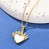 Brass Micro Pave Clear Cubic Zirconia & Natural White Shell Crown Heart Pendant Necklaces for Women NJEW-R027-02G-1