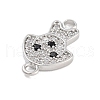 Brass Pave Clear & Black Cubic Zirconia Pet Puppy Connector Charms KK-Z061-01P-02-2