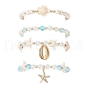 4Pcs 4 Styles Shell Pearl & Glass & Synthetic Turquoise & Synthetic Moonstone Beads Stretch Bracelets & 304 Stainless Steel Charm Bracelets for Women BJEW-JB11996-02-2