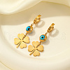 Blue Eye Stainless Steel Earrings with Lucky Clover Pendant for Women WK6693-1