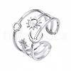 304 Stainless Steel Moon and Star Open Cuff Ring RJEW-T023-32P-3