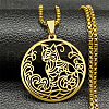 Ring with Cat Shape Pattern 304 Stainless Steel Pendant Necklaces for Men Women NJEW-K283-13G-1
