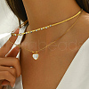 Stainless Steel Pave Natural Shell & Crystal Rhinestone Heart Pendant Double Layer Necklaces for Elegant Ladies' Date Party VQ9886-4