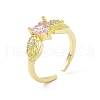 Pink Cubic Zirconia Heart with Wing Open Cuff Ring RJEW-I091-17G-1