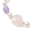 Heart Natural Aquamarine & Rose Quartz & Amethyst Beads Stretch Bracelets for Women BJEW-JB11759-3