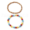 2Pcs 2 Styles Round Synthetic Dyed Turquoise Beads and Oval Wood Beads Stretch Braclet Set BJEW-JB11539-2