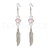 Feather with Round Beads Long Dangle Earrings for Girl Women EJEW-JE04681-03-1