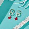 Shell Pearl Beaded Ring with Alloy Heart Dangle Hoop Earrings EJEW-TA00172-3