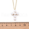 304 Stainless Steel & Plastic Imitation Pearl Cross Pendant Necklaces for Women NJEW-U032-15G-5