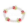 Lampwork Tulip & Acrylic Beaded Stretch Bracelet for Women BJEW-JB09306-4