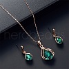 Teardrop Alloy Glass Pendant Necklaces & Stud Dangle Earrings Sets for Women WGD12E0-01-1