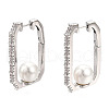 Clear Cubic Zirconia Rectangle with Plastic Pearl Hoop Earrings EJEW-N011-117P-1