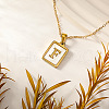 Rectangle Stainless Steel Pave Natural White Shell Initial Pendant Necklaces for Women FS-WGB5EDA-06-1