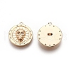 Flat Round with Skull Pattern Brass Micro Pave Clear Cubic Zirconia Pendants KK-G436-21G-1