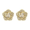 Flower Brass Micro Pave Clear Cubic Zirconia Stud Earrings X-EJEW-M082-19G-3
