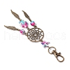 Synthetic Turquoise Starfish Turtle & Alloy Woven Net/Web with Feather Pendant Decorations HJEW-JM03126-5
