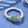 Platinum Tone Iron Bead Natural Mixed Stone Stretch Finger Rings RJEW-JR00142-2