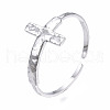 Non-Tarnish 304 Stainless Steel Cross Open Cuff Ring RJEW-T023-17P-3