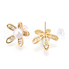 Flower Brass Natural Pearl Stud Earrings PEAR-N020-05X-4