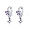 925 Sterling Silver Cubic Zirconia Plum Blossom Hoop Earrings IM8168-6-1