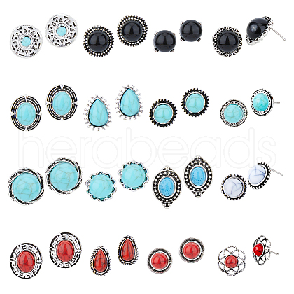 FIBLOOM 16 Pair 16 Style Ethnic Style Alloy Stud Earrings EJEW-FI0002-86-1