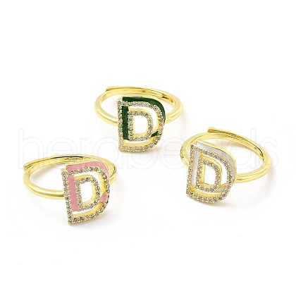 Mixed Color Enamel Initial Letter Adjustable Ring with Clear Cubic Zirconia RJEW-P045-01G-D-1
