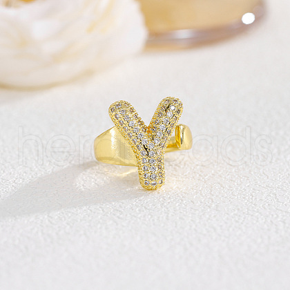 Brass Micro Pave Clear Cubic Zirconia Cuff Rings FS-WG4832E-49-1