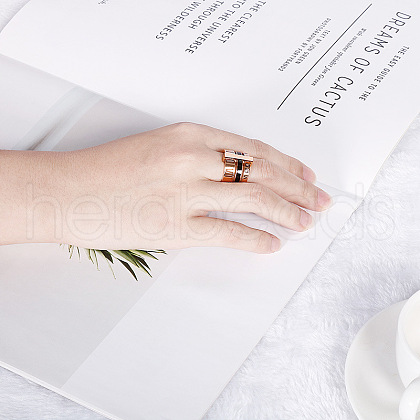 Roman Numerals 304 Stainless Steel & Crystal Rhinestone & Natural Shell Finger Rings FS-WGD9A22-21-1