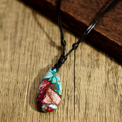 Dyed Natural Imperial Jasper Teardrop Pendant Necklaces DZ8901-4-1