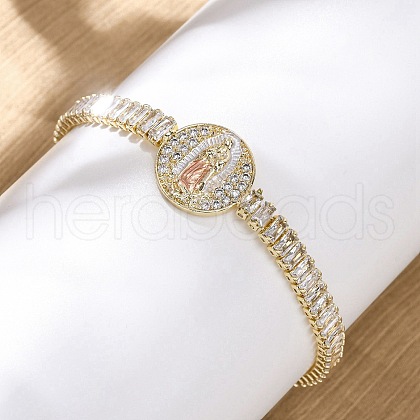 Brass Micro Pave Clear Cubic Zirconia Rectangle Link Chain Bracelets for Women BJEW-U044-01A-G-1