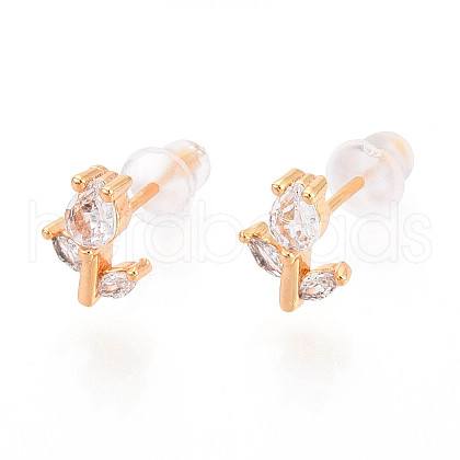 Flowr Brass Micro Pave Clear Cubic Zirconia Stud Earrings EJEW-T047-41G-1
