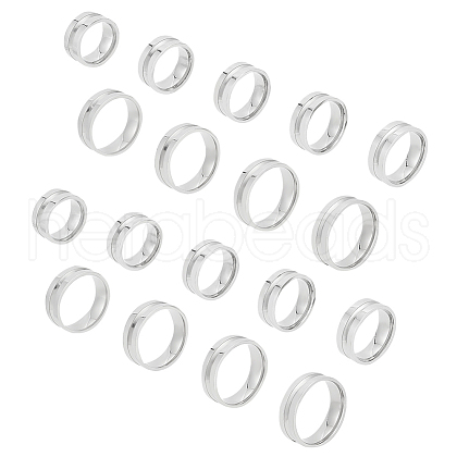 Unicraftale 18Pcs 9 Size 201 Stainless Steel Grooved Finger Ring Settings STAS-UN0047-29-1