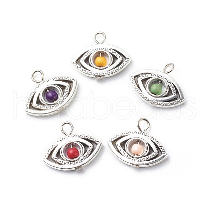 Antique Silver Plated Alloy Synthetic Turquoise Pendants X-PALLOY-JF01874-05-1