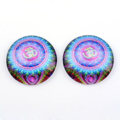 Yoga Theme Glass Cabochons X-GGLA-L011-25mm-13-1