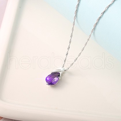 Zinc Alloy Pave Blue Violet Cubic Zirconia Pendant Necklaces for Women FS-WGB158F-07-1