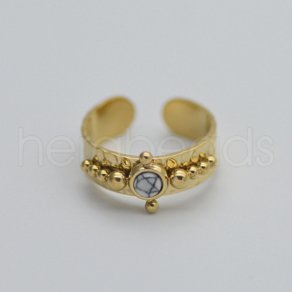 204 Stainless Steel with Synthetic Turquoise Cuff Rings FS-WG1A4E8-04-1