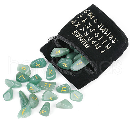 Natural Green Aventurine Rune Stones WG37990-08-1
