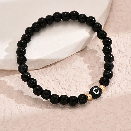 Alloy Resin Round Beaded Stretch Bracelets WG611D6-03-1