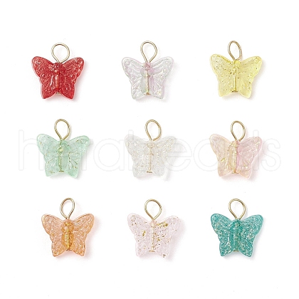 Spray Painted Glass Butterfly Pendants PALLOY-JF03847-02-1