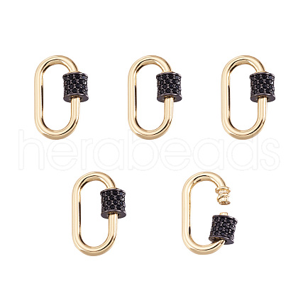 Brass Micro Pave Cubic Zirconia Screw Carabiner Lock Charms ZIRC-E164-08G-1
