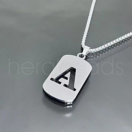 Rectangle with Laser Cut Letter 201 Stainless Steel Initial Pendant Necklaces WGA5E8C-01-1