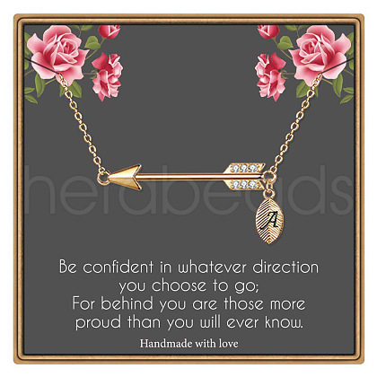 Brass Micro Pave Clear Cubic Zirconia Arrow with Letter Pendant Necklaces FS-WG43978-01-1