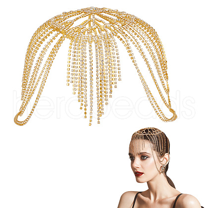 Rhinestone Mesh Headpiece Cap OHAR-WH0021-47G-1